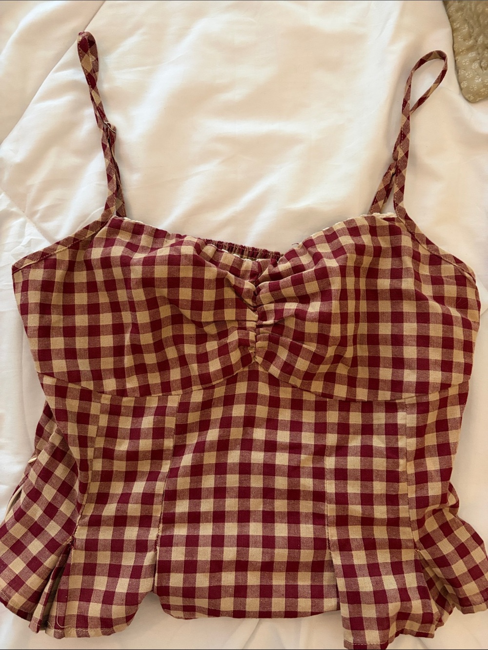 Cider Burgundy and Cream Gingham Ruched Cami